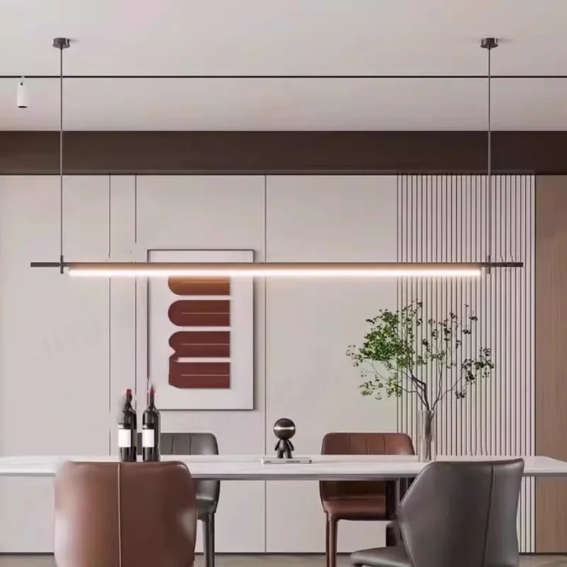 Modern Led Linear Pendant Lamp Dimmable Black for Kitchen Table Dining Room Chandelier Lighting Designer Lighting Luster Fixture