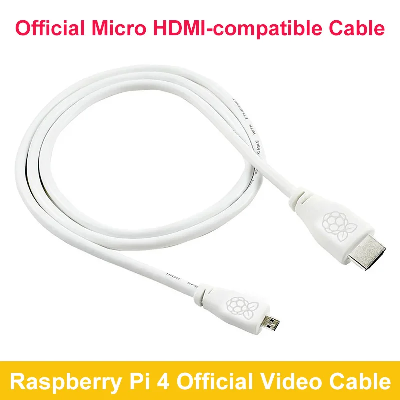 Cable Micro compatible con HDMI para Raspberry Pi 4, Cable oficial 4Kp60, línea de Video blanca diseñada para Raspberry Pi 4 Modelo B 4B