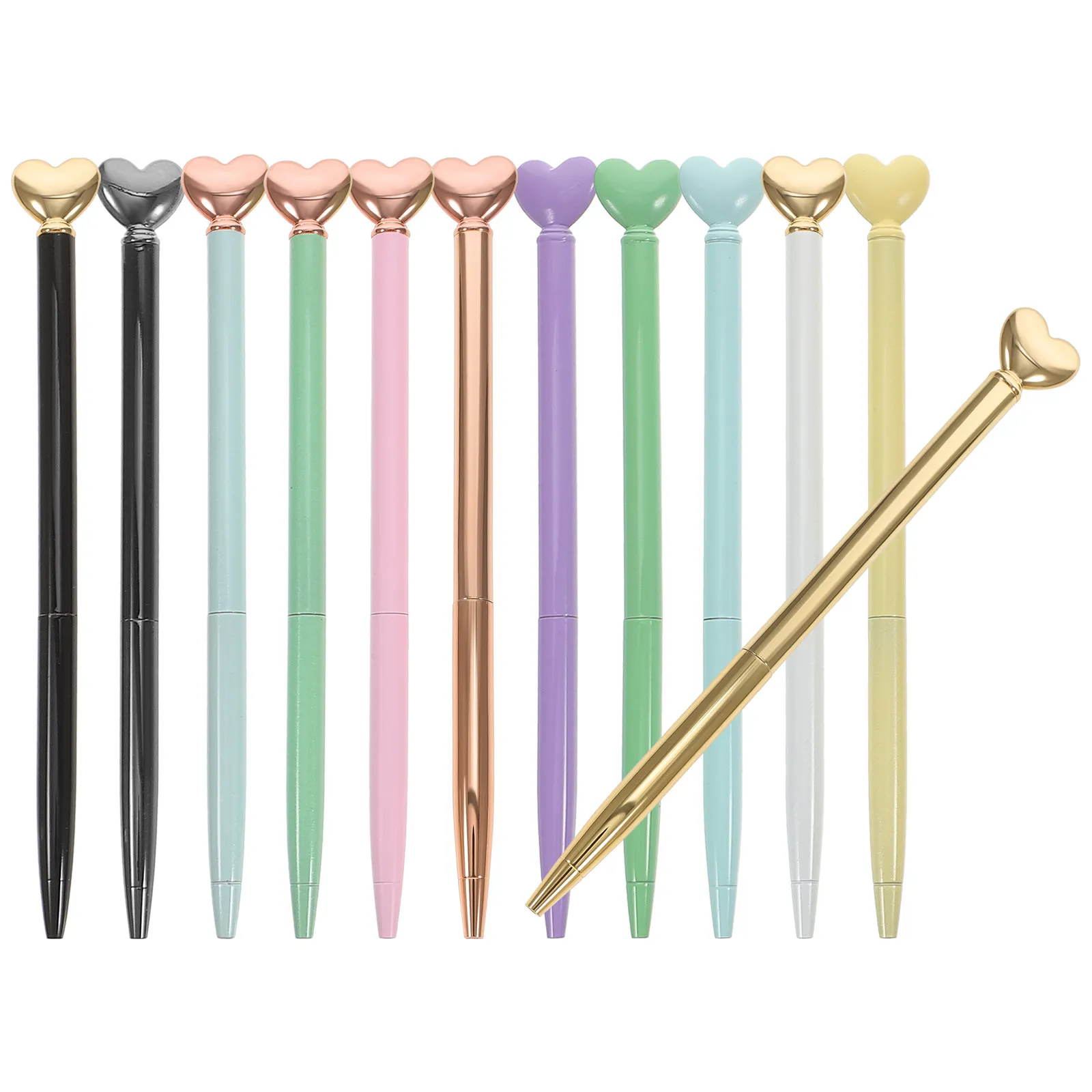 12Pcs Portable Metal Ballpoint Pen Creative Heart Shape Multi-Function Writing Pen Ergonomic Daily Use Student