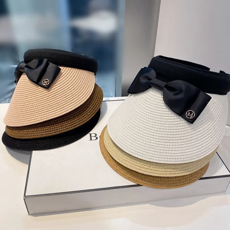 Fiocco, lettera "M", cappello vuoto, fiocco da donna, cappello di paglia parasole estivo, cappello da sole da viaggio all'aperto