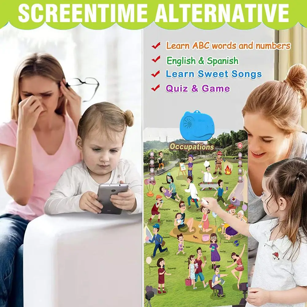 Interaktywny tabliczka z alfabetem, mówiący ABC, elektroniczny plakat edukacyjny, zabawka edukacyjna dla przedszkolaków, prezenty dla maluchów i dzieci.