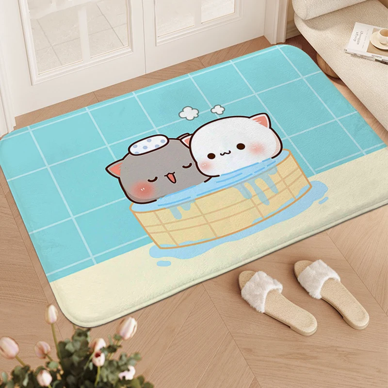 

Bath Mat Peach Cat Outdoor Entrance Doormat Bedroom Washable Non-slip Kitchen Mats Carpet Living Room Rug Carpet for Bedroom