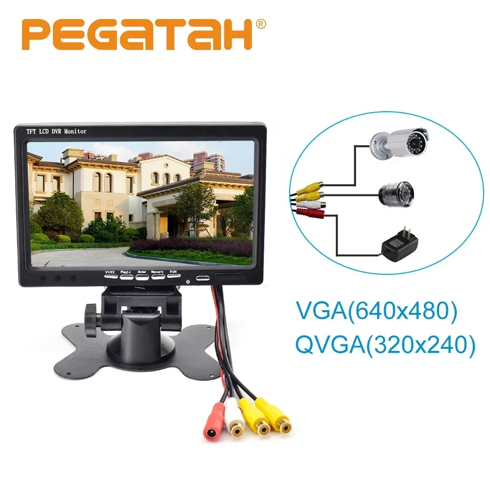 

7-дюймовый TFT LCD монитор DVR для автомобиля, камера заднего вида, 2-канальный видеомонитор с функцией обнаружения движения и воспроизведения видео