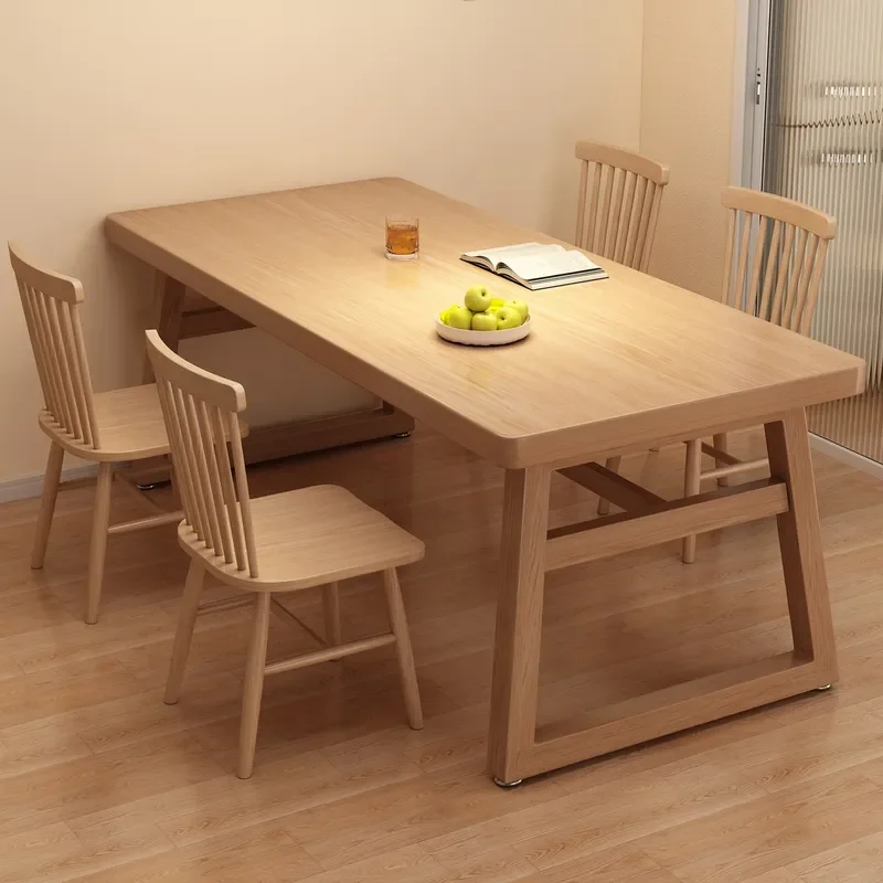 2024 New Rectangular Dining Table Solid Wood Legs Long Eating Table for Living Room Household Large Board Table