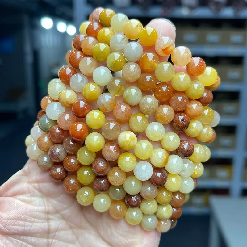 JD Natural Stone Golden Silk Jade Strand Bracelet Women Fashion Stretch Handmade Healing Energy Bangles Yoga Meditation Jewelry