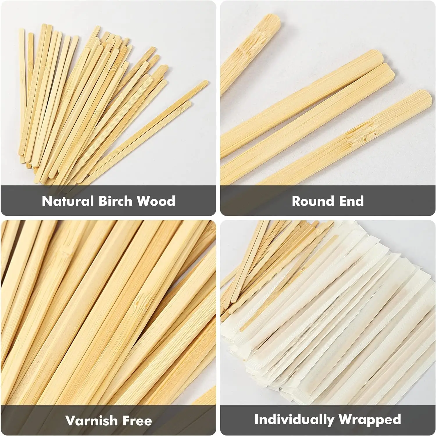 100/300Pcs 5.5Inch Disposable Wooden Coffee Stirrers Individually Wrapped Tea Drink Cocktail Mixer Swizzle Sticks Round End