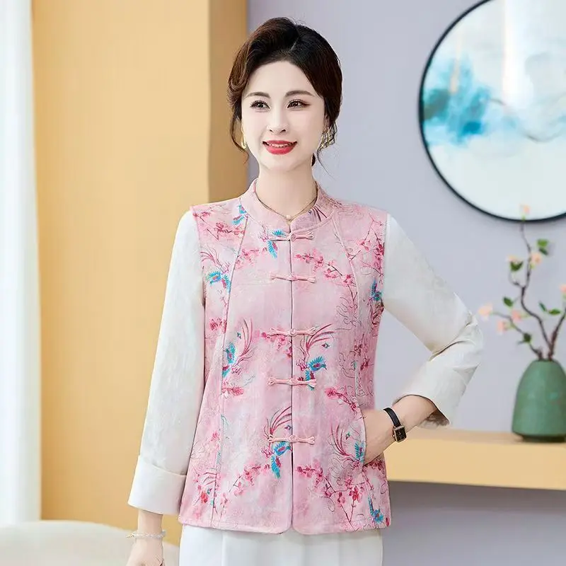 

Новая китайская женская жилетка для весны и осени, верхняя одежда для женщин среднего и старшего возраста, модная, из полиэфирного волокна