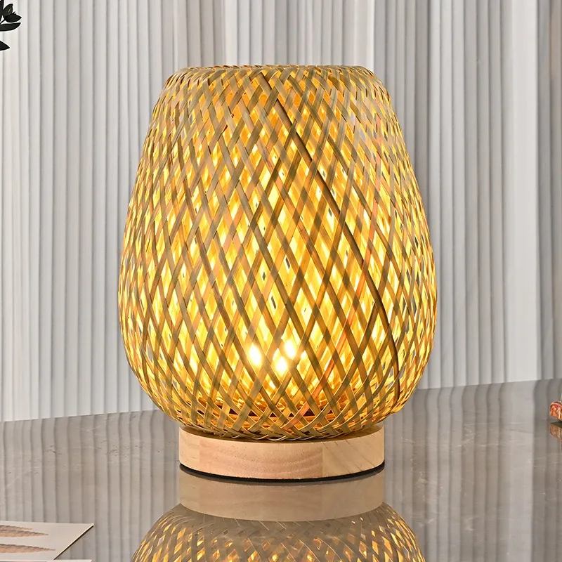 Chinese Classic Bamboo Table Lamp Dimmable Bedside Zen Light for Homestay Bedroom