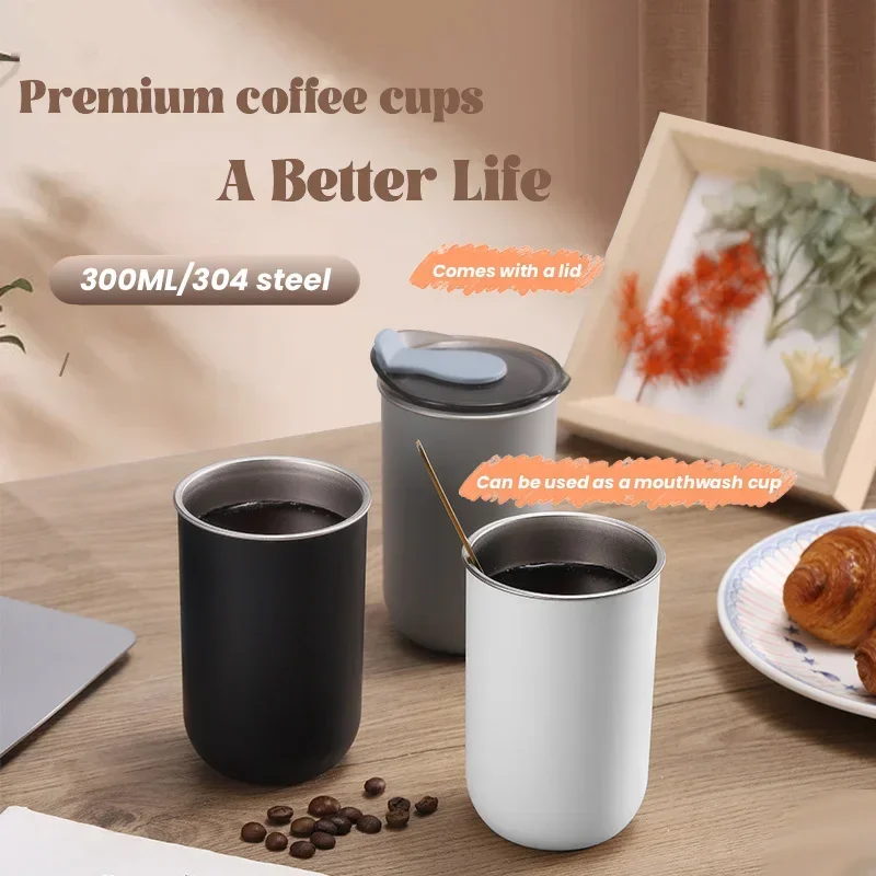 300 Ml Double-wall Insulated Coffee Mug Espresso Non-slip Leak-proof Outer Plastic 304 Stainless Steel Insulation Coffee Mug