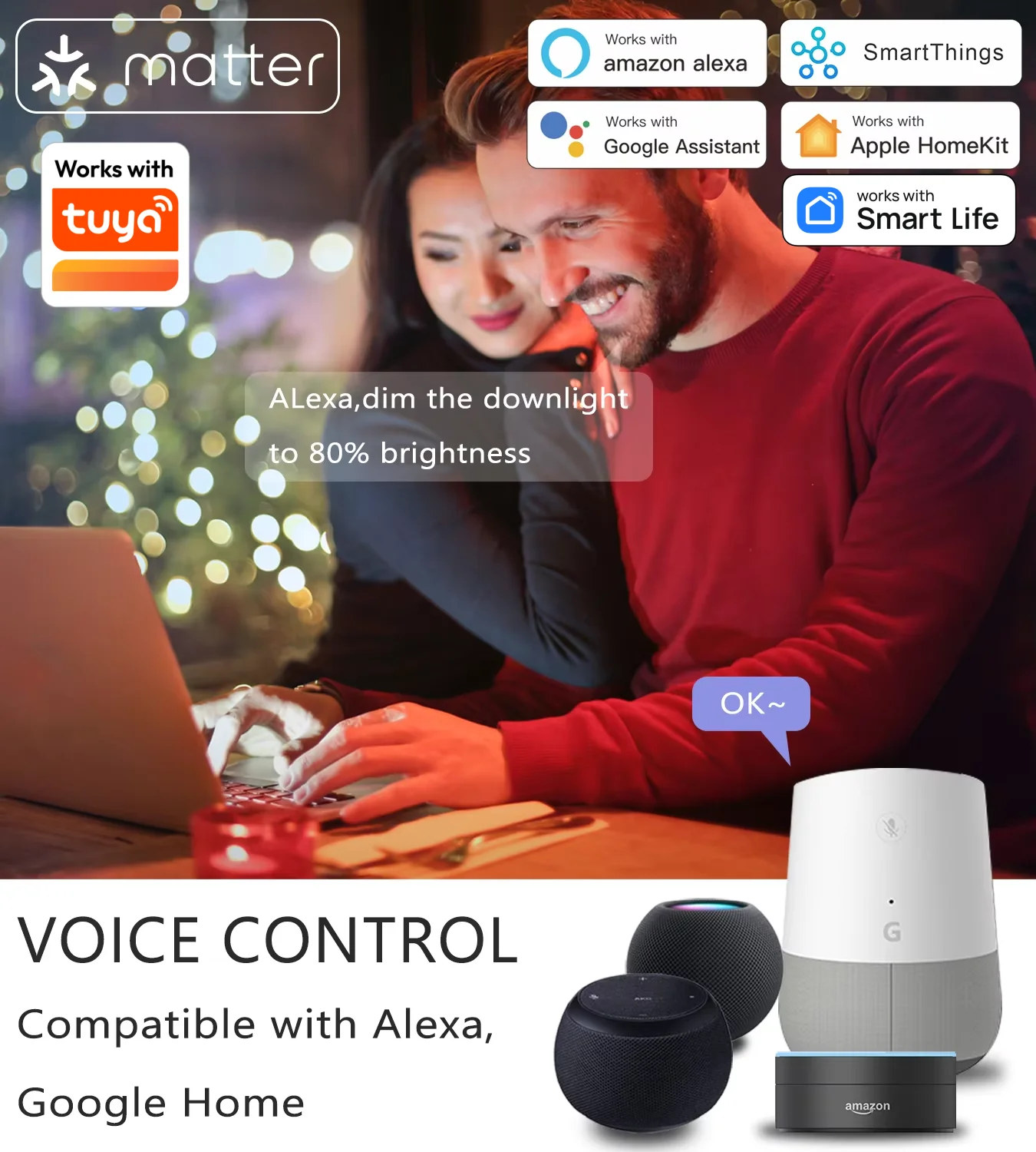 Wifi Matter Smart Light Bulb RGB E26 Led Bulb Smart Home suport Tuya and Matter Współpracuje z Alexa Google Home Apple Homekit Siri