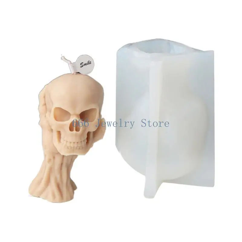 F2TD Halloween Skull Epoxy Resin Mold Non-stick Scented Candle Silicone Mold DIY Plasters Crafts Table Ornament Tool Durable