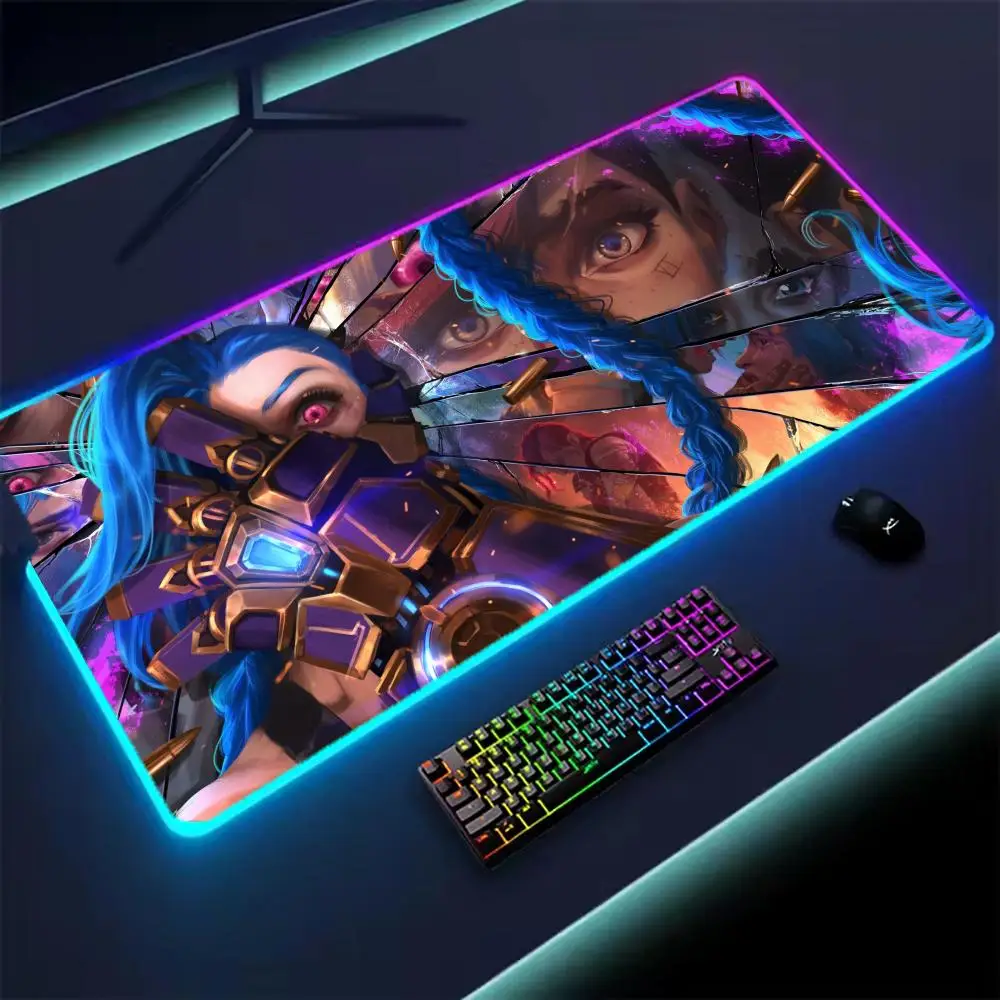 

Коврик для мыши LeagueS of Legends Jinx Xxl, игровой коврик для ноутбука Rgb, аниме Arcane, коврик для мыши с подсветкой, геймерская девушка, мультяшные настольные коврики, настольный коврик