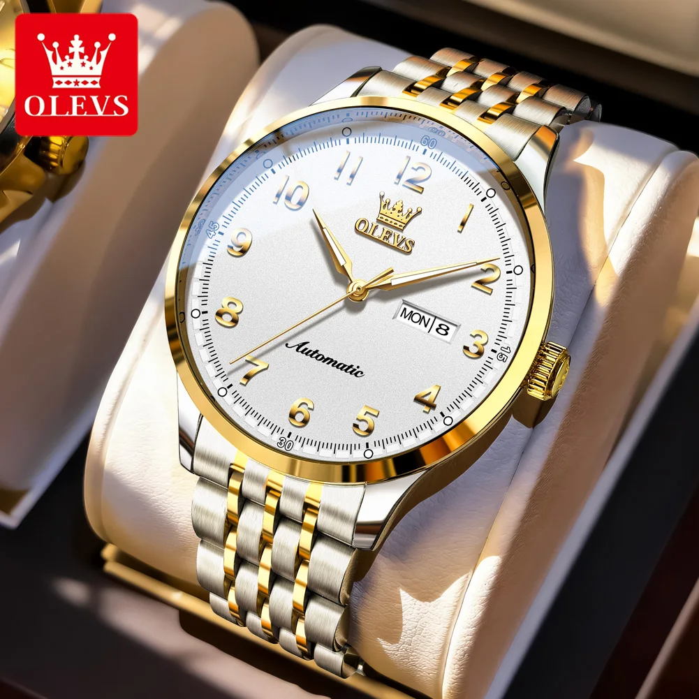 

OLEVS 7100 Original Brand Men's Watch 30M Waterproof Luminous Week Date Stainless steel Automatic Mechanical Watch Man