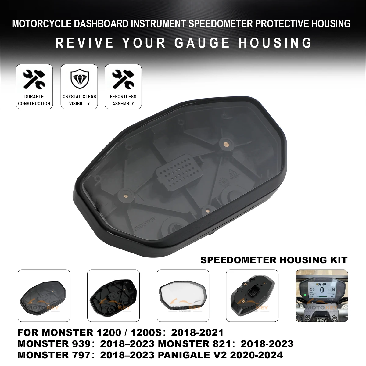 For Ducati Monster 821 1200 797 939 2018-2023 Speedometer Tachometer Odometer Instrument Housing Case Gauges Cluster Cover