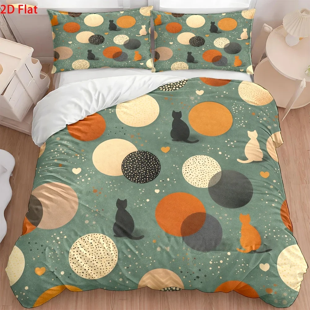 3Pc Cute Cat Polka Dot Pattern Duvet Cover Set (1*Duvet Cover + 2*Pillowcases), Three-Piece Bedding Set Suitable for All Seasons, Machine Washable, Invisible Zipper, Personal Bed Cover for Home, Dormitory, Master Bedroom, Guest Room, Large Duvet Cover Set, Fresh and Healing Style Bedding, Ins-Style Cute Pet Print Bedding Set, Nordic Style Simple and Comfortable Four-Piece Bedding Set (Note: if This Is a Three-Piece Set, Adjust as Needed, if the Description States It's a Three-Piece Set, Then It Is a Three-Piece Set)