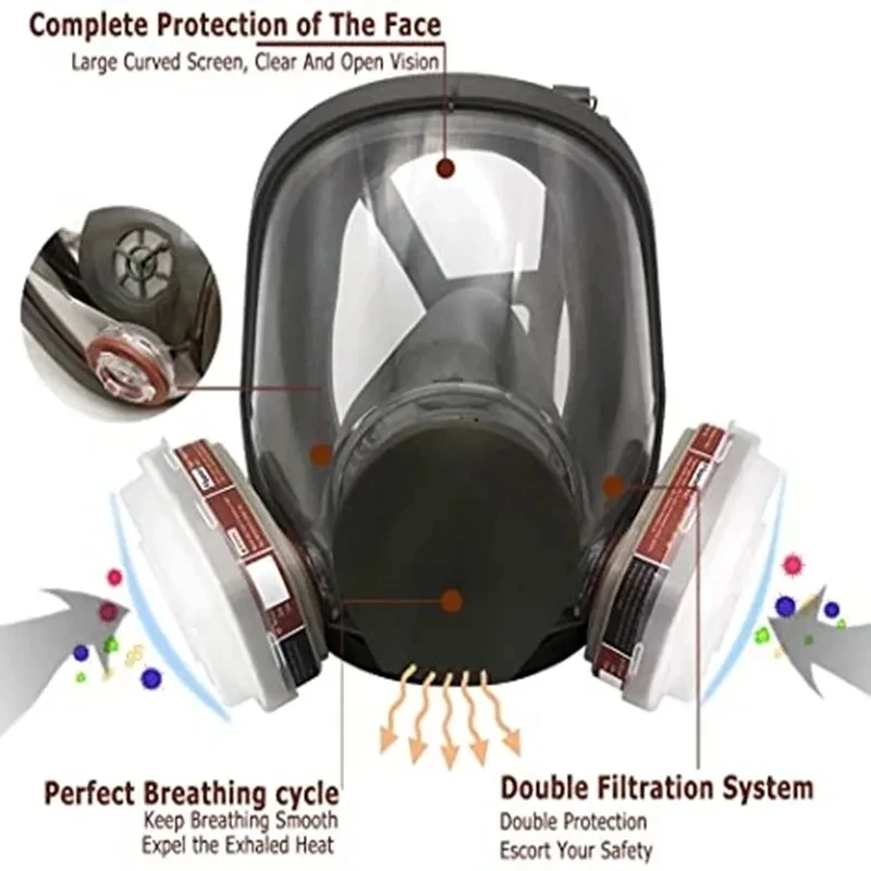Large Size 6800 Gas Mask Full Face Respirator Reusable for Paint Sprayer Chemical Woodworking Dust Protection