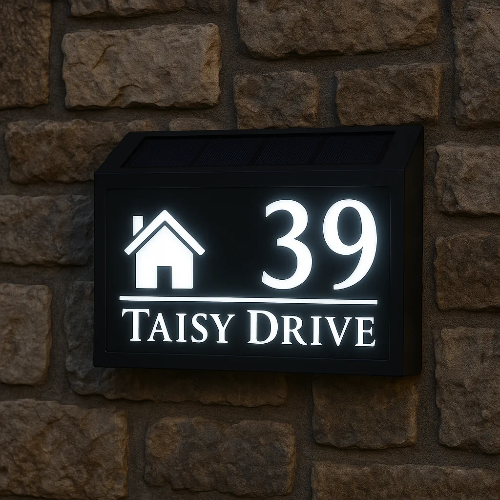Laser Cut Acrylic Modern House Number Sign With Solar Light Luminous OutDoor Plaque Personalized Custom LED Lit Address Plate