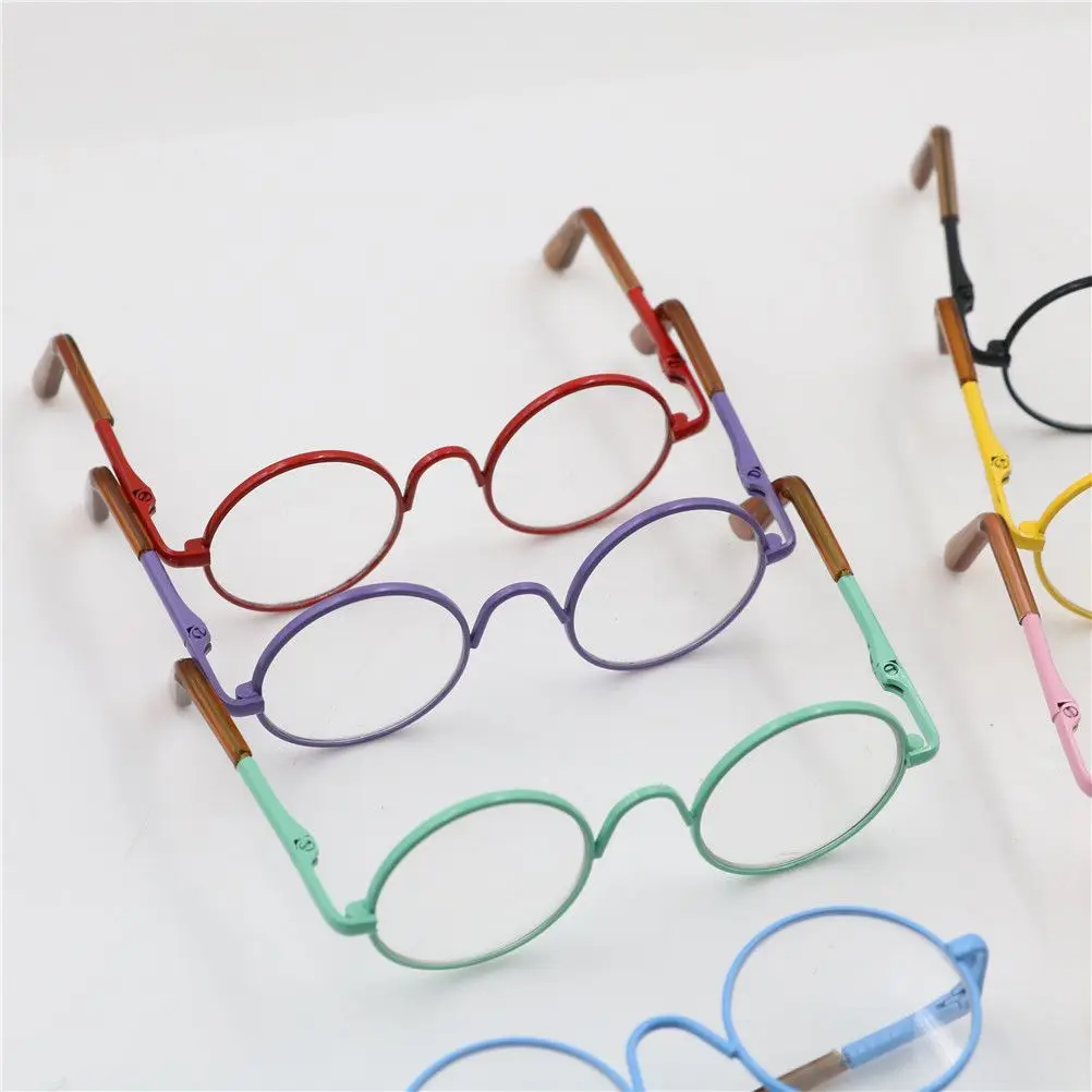 Fashion Suit For 12/18 Inch Small Eyeglass Colorful Miniature Eyewear Metal Frame Dolls Glasses Round-Shaped Clear Lens