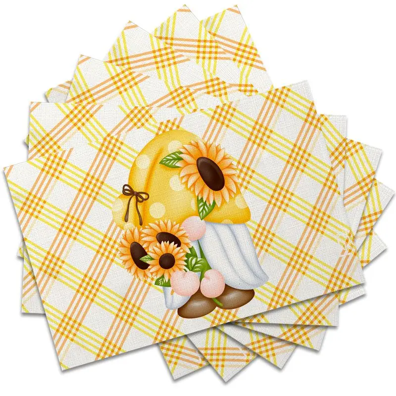 6Pcs, Sunflower Gnome Placemats, Best Placemats, Washable, Suitable for Holiday Parties, Home Decor, Kitchen Countertops, Rectangular Dining Rooms, Make Your Dining Room and Kitchen More Beautiful, Birthday Gifts and Housewarming Party Gifts for Family and Friends