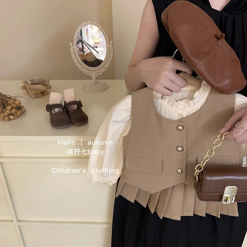 

Girls' Spring and Autumn New Autumn Suit Western Style Baby Girls' British Style Children's Fashionable Three-Piece SuitWS