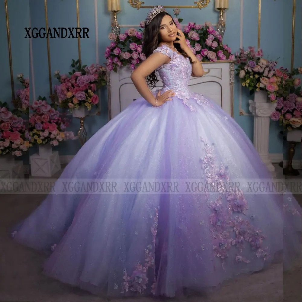 Lilac Puffy Princess Quinceanera Dresses 2024 Vestidos De 15 Años Lace Applique Pageant Girls Sweet 15 16 Birthday Party Formal