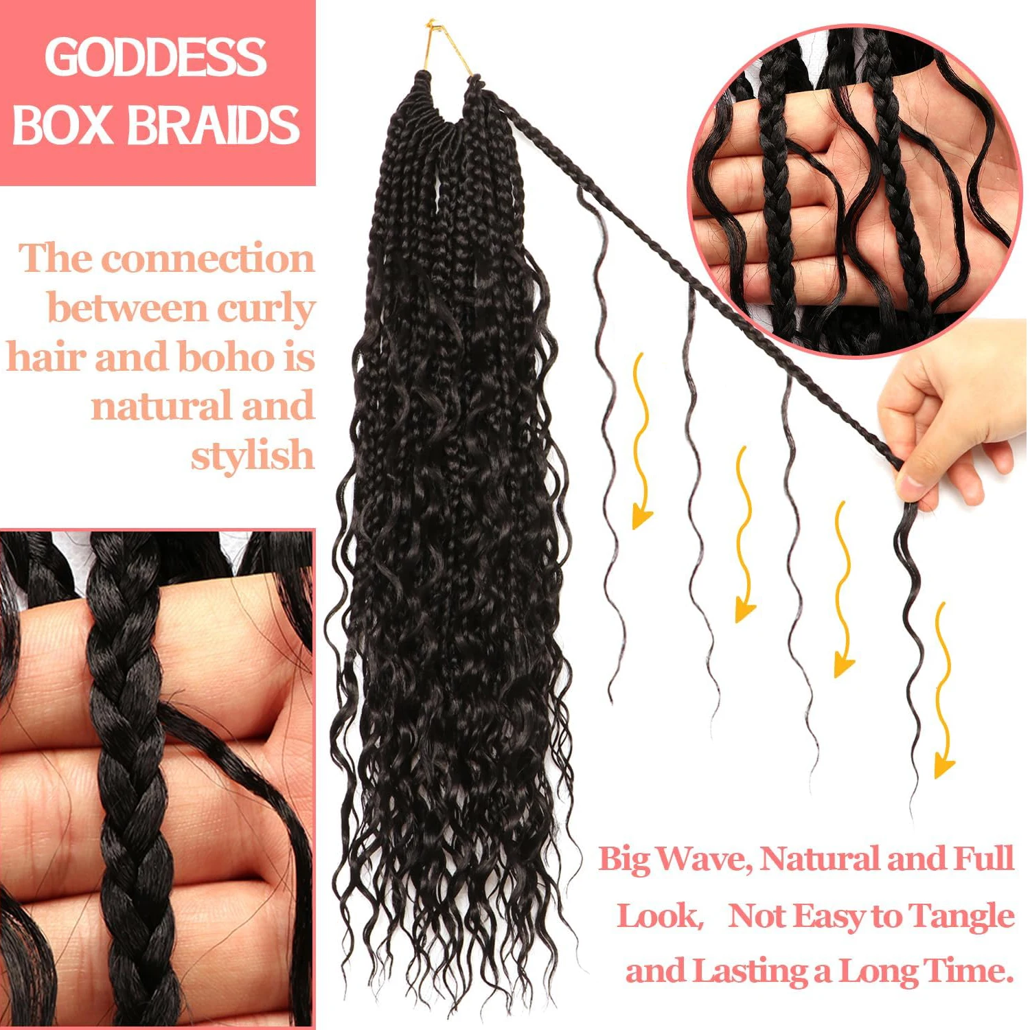 Goddess Boho Box Braids Crochet Hair-9 عبوات 14-30 بوصة ضفائر كروشيه صناعية للنساء السود محلق مسبقًا