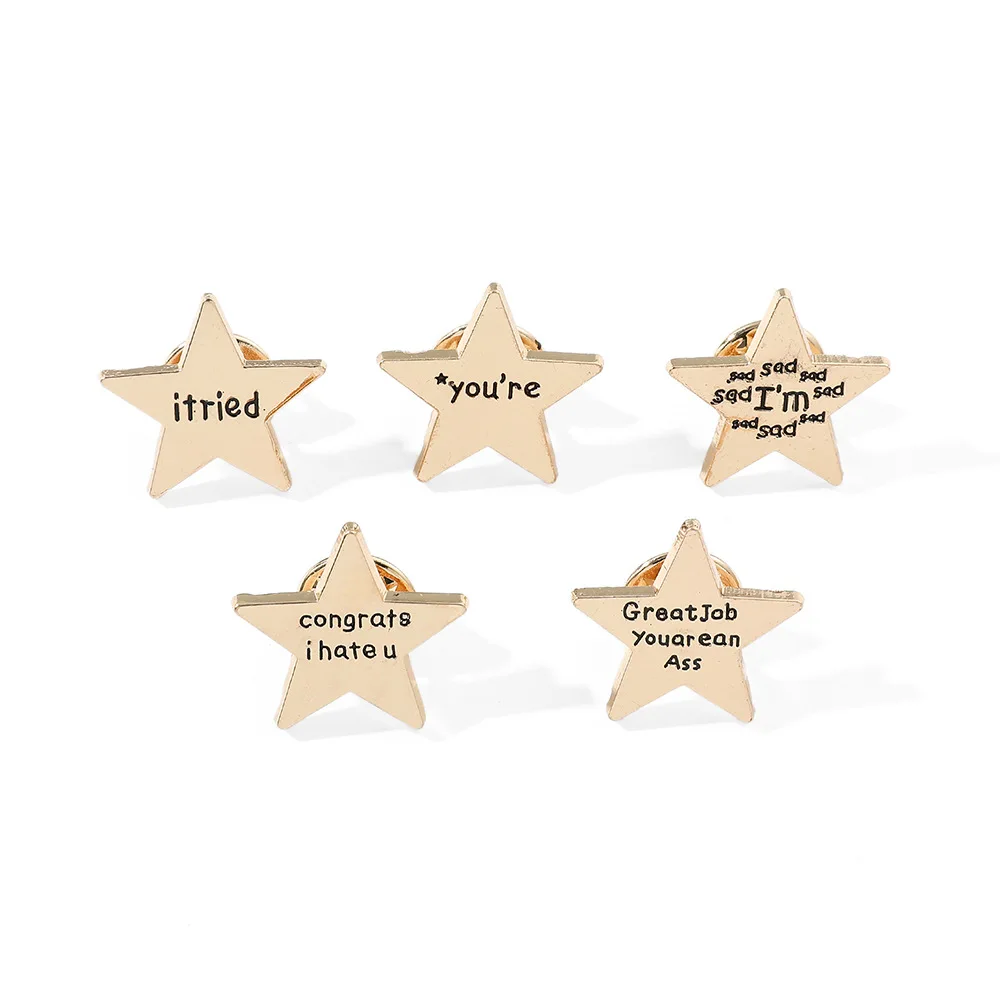 

Star Shaped Pin Cartoon Five Pointed Star Enamel Brooch Inspirational Quotes Metal Badge Backpack Hat Jewelry Decorate Gift