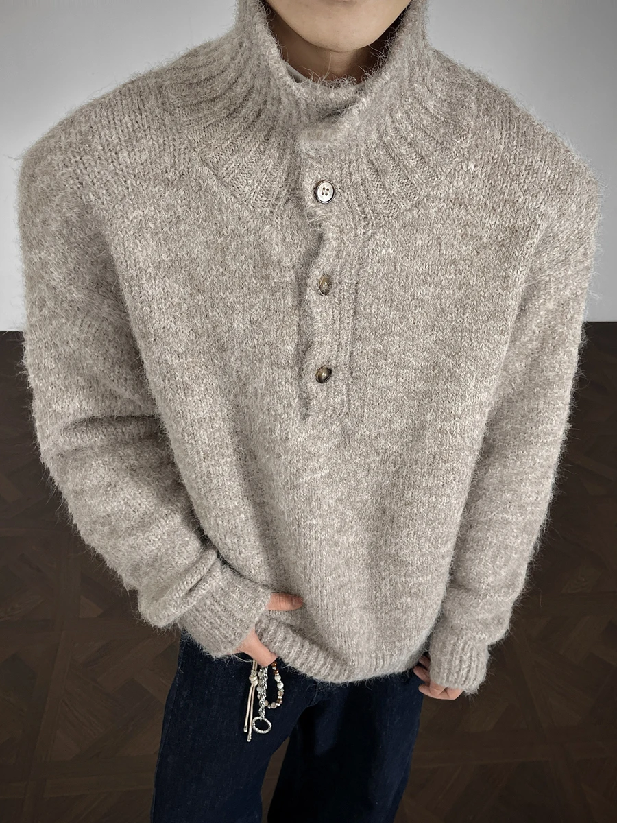 

Мужской теплый свитер с высоким воротником и воротником-хенли, повседневный стиль, для ношения под одеждой, в расслабленном стиле, зимняя новинка