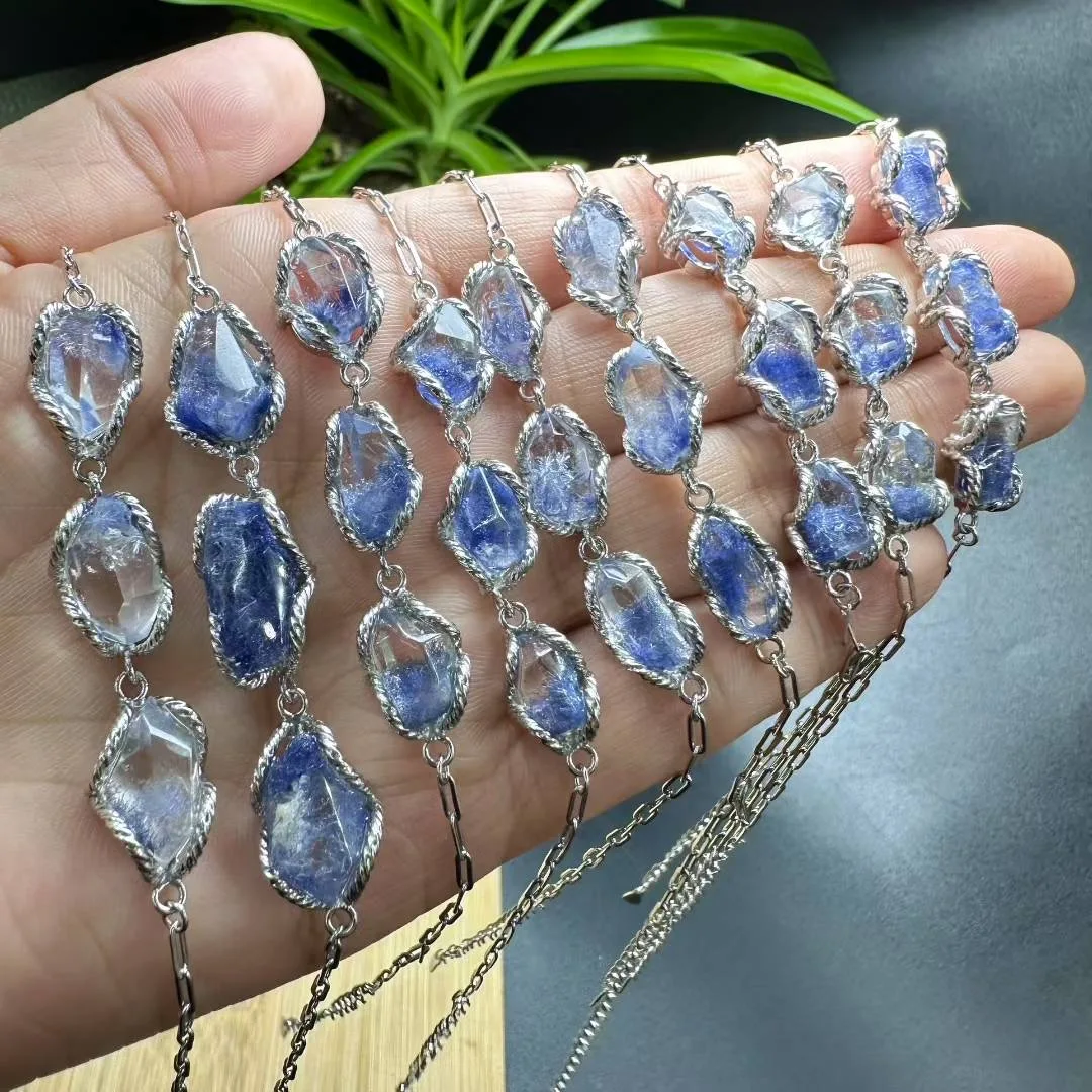 

1 Pc Fengbaowu Natural Blue Gem Dumortierite Chain Bracelet 925 Sterling Silver Reiki Healing Stone Jewelry Gift For Women