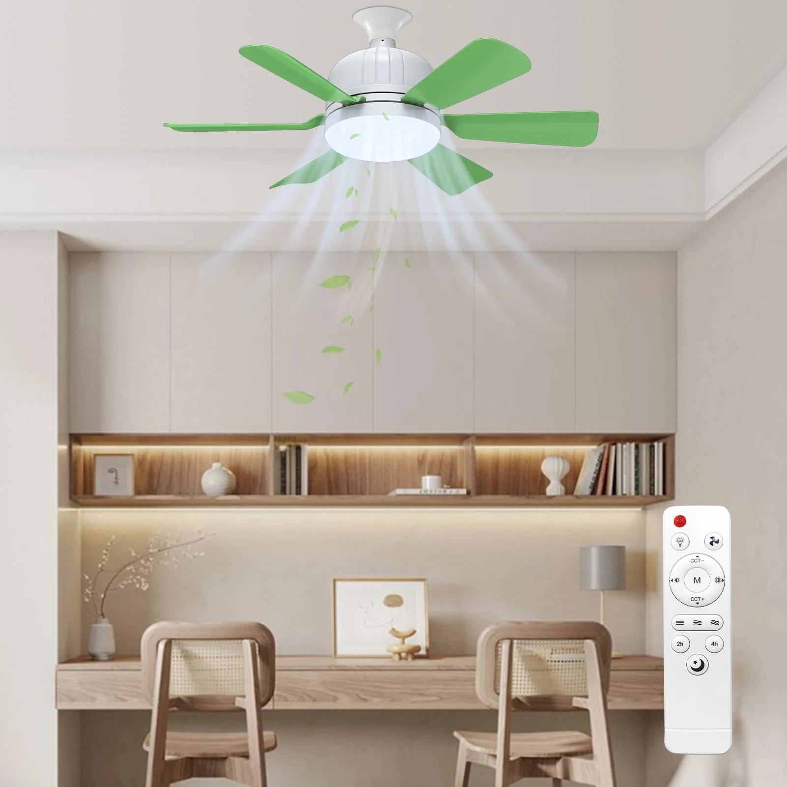 Indoor Ceiling Fans with Lights E27 Dimmable Remote&Wall Control 3 Wind Speed Adjustable Memory Function for Bedroom Living Room