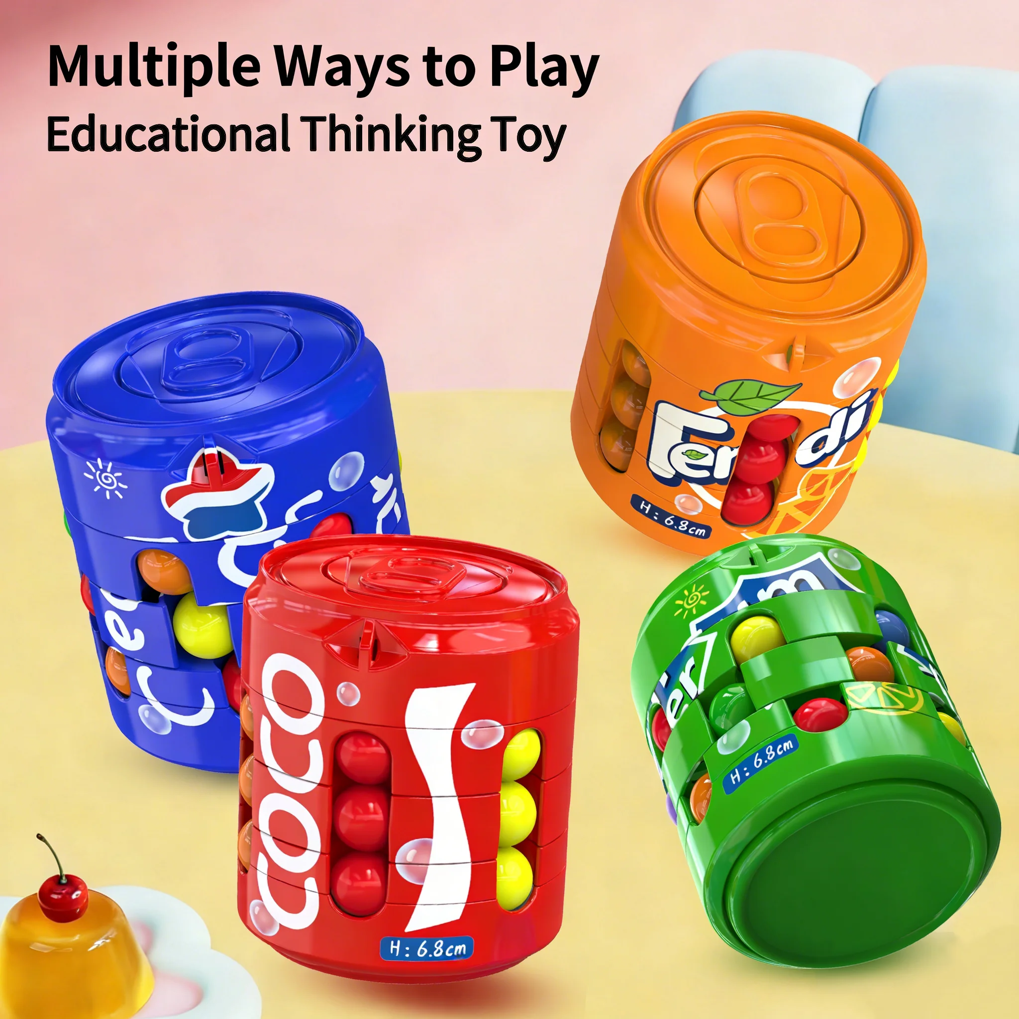 ストレス解消コーラ缶キューブフィジェットトイ - 子供用マジックビーン指先スピニングトップ、赤ちゃんの教育パズル玩具