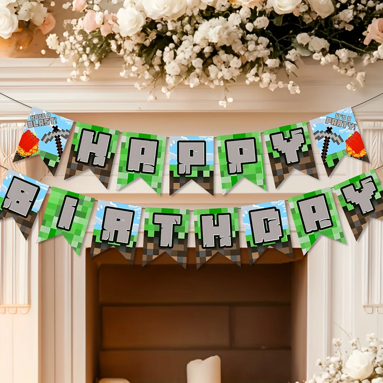 Bannière joyeux anniversaire Pixel, thème de jeu vidéo pré-brûlure, décorations d'anniversaire, décorations Pixel Bday, toile de fond pour mineur, jeu