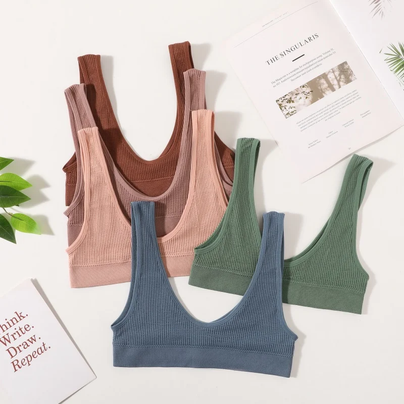 Women Push-Up Bra Small Cup Non-wire Bralette U-Neck Ribbed No-Pad Underwear Multiple Colors Crop Top Ladies Sexy Lingerie M-XL