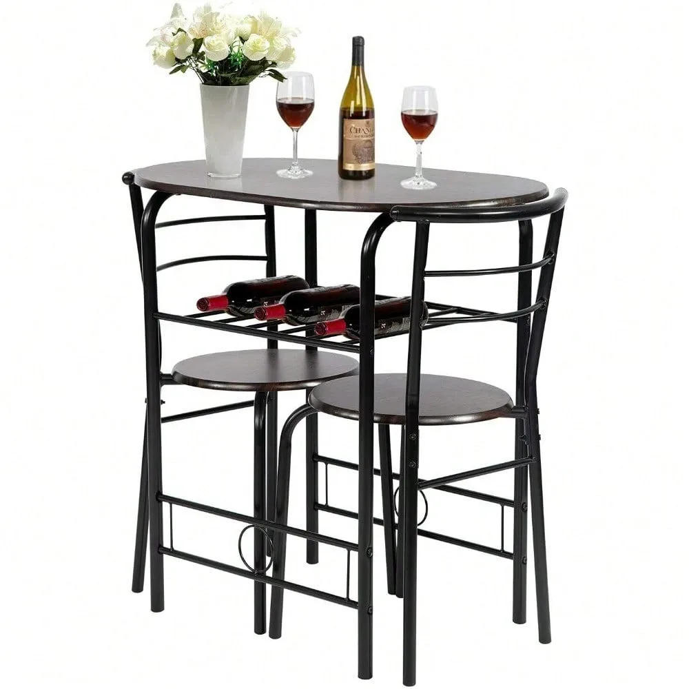 3-Piece Round Table and Chair Set for Kitchen Dining Room Bar Breakfast