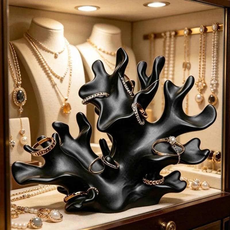 3D Coral Shaped Ring Holder Matte Black White Resin Jewelry Display Stand Rings Bracelets Storage Rack for Dresser Shop Showcase