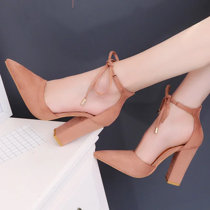 2024 New European and American Large High Heels Coarse Heel Strap Pointed Shallow Mouth Comfortable Fashion Sandals for Women image 4