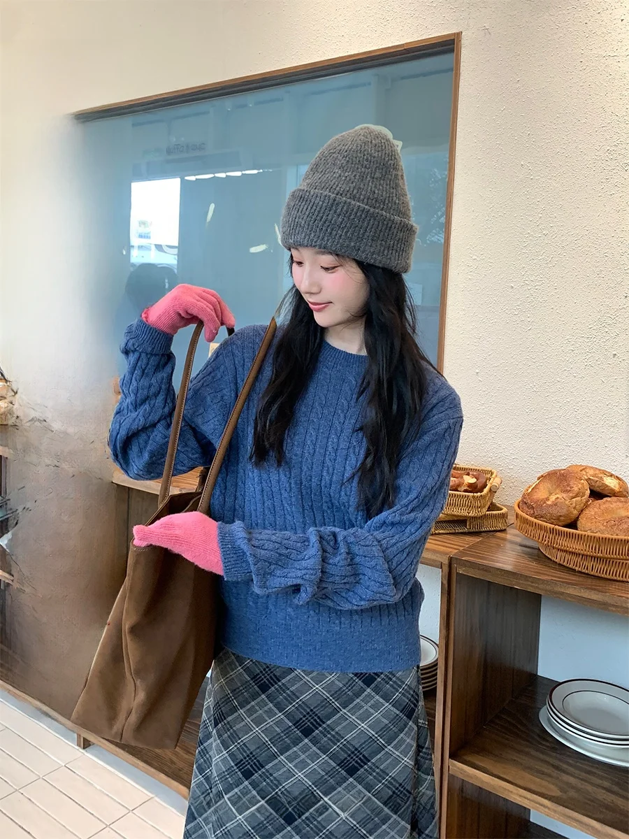 

Свободный вязаный свитер-спираль для женщин, осенне-зимний, в стиле «ленивый шик», с эффектом высокого класса, синий, с капюшоном, теплый, удлиненный...