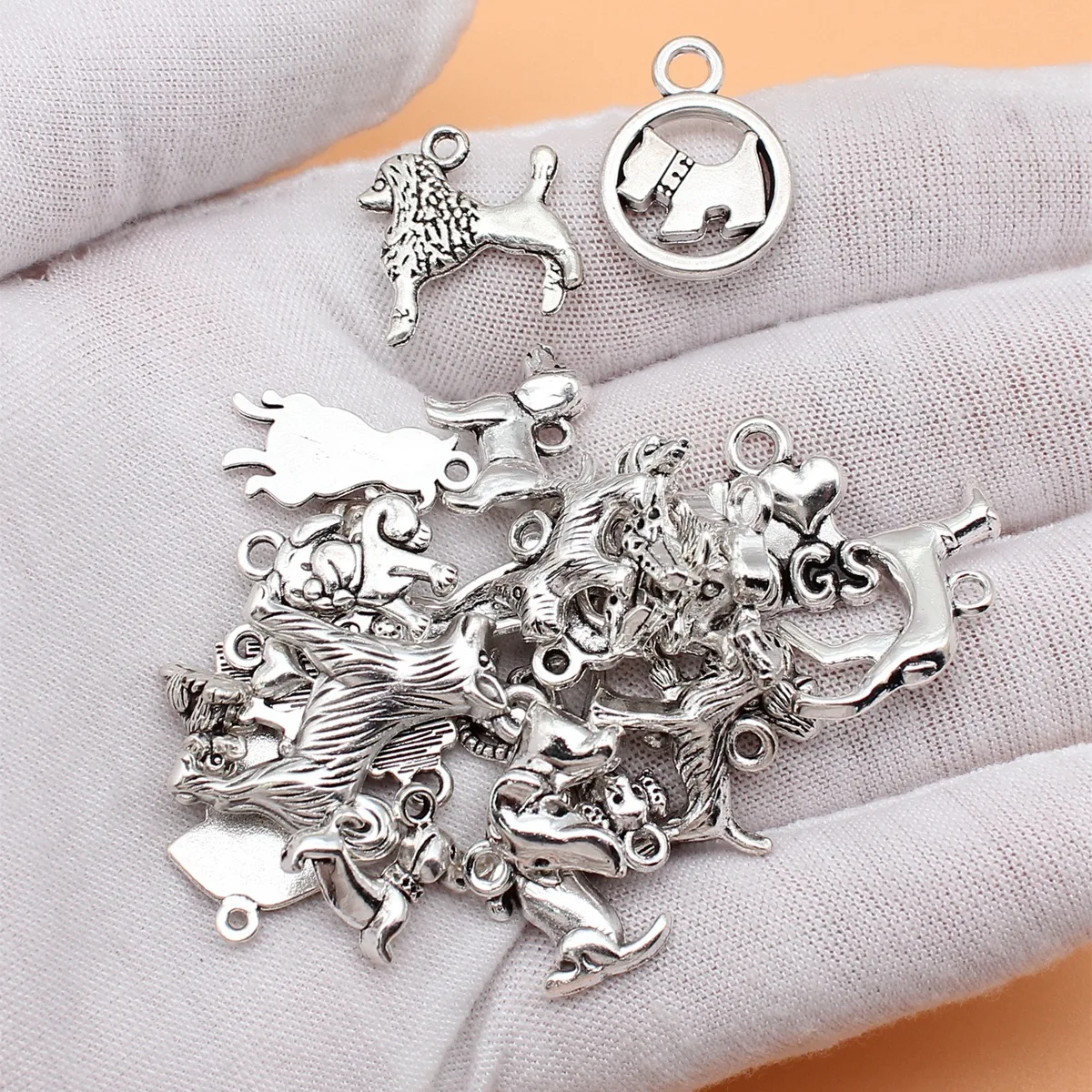 24pcs Antique Silver Color Dog Charms Collection For DIY Jewelry Making, 24 Styles, 1 of Each