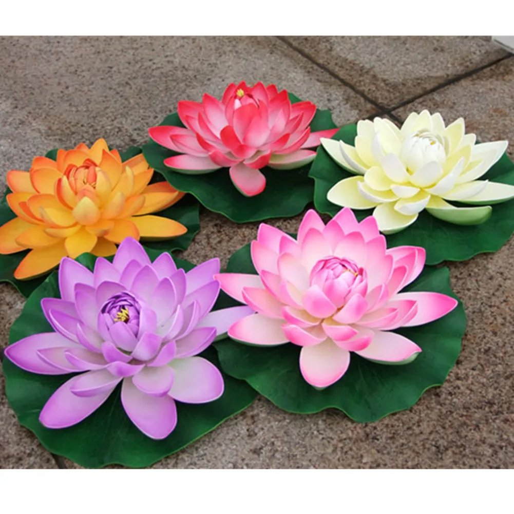 11-in Artificial Floating Fake Lotus Flower Plant EVA Lifelike Water Lilies Micro Landscape For Pond Fish Tank Garden Decor