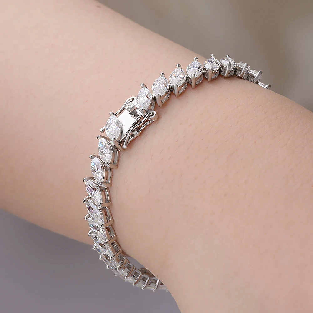 0.5CT D Color VVS1 Marquise Cut Moissanite Tennis Bracelet GRA Certificate Pass Diamond Tester S925 Sterling Silver 18K Gold Plated Women Wedding Party Hand Chain Jewelry Gift