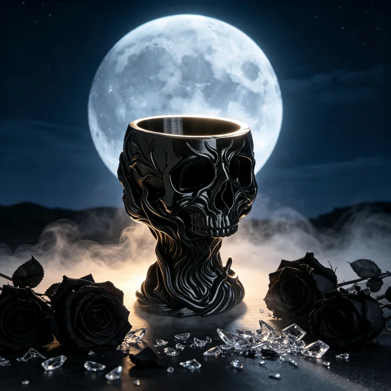 Dark-Style Skull Tall Vessel, Smoke-Patterned Skull Candle Holder, Multifunctional Desktop Storage Box, Halloween Party Backdrop Indoor Table Decoration