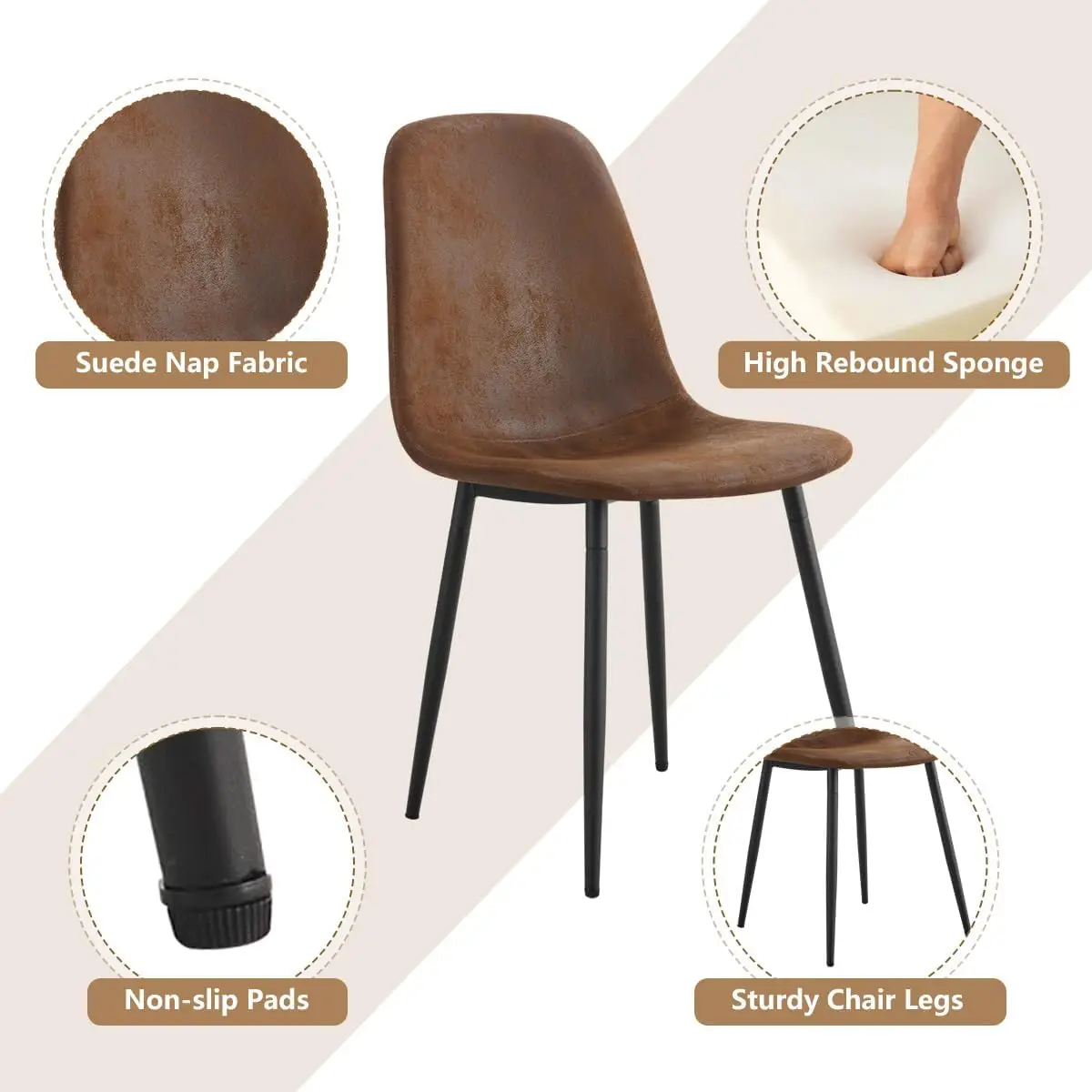 Dining Table Set for 4, 55' Kitchen Table with 4 Suede Chairs, 5-Piece Set