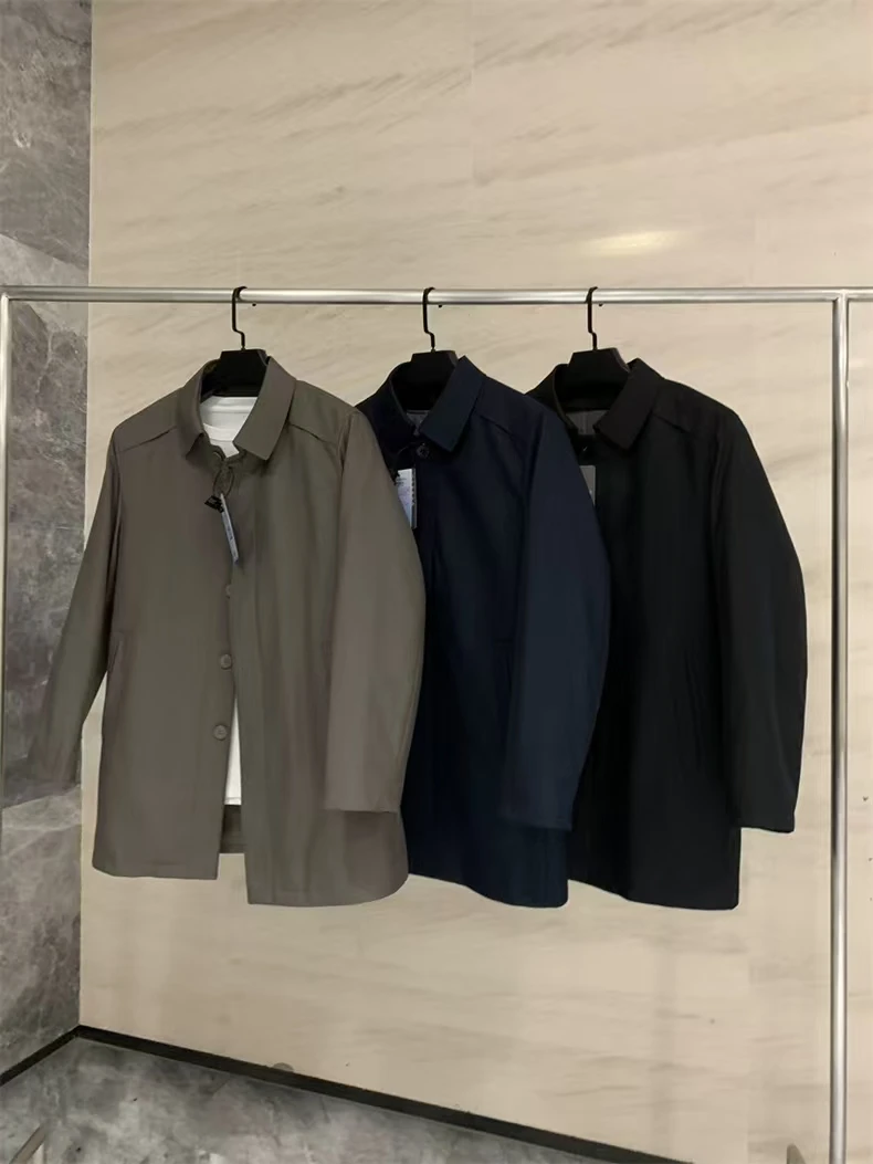 

Warm Wool Blend Inner Removable Cotton Weathercoat Jaet for Men Casual Mid-Length Turn-down Collar Busin Casual Coat