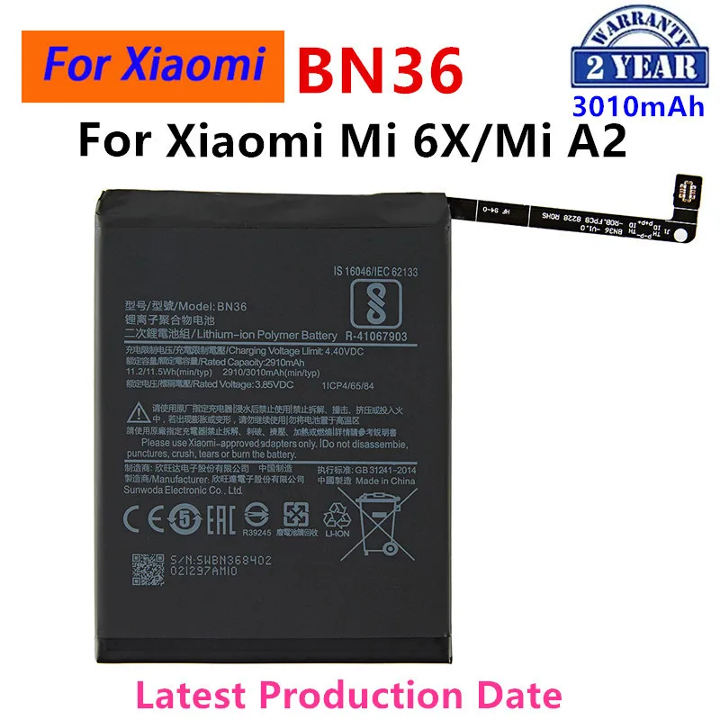 Brand New BN36 3010mAh Battery For Xiaomi Mi 6X Mi6X Mi A2 MIA2 BN36 High Quality Phone Replacement Batteries +Tools