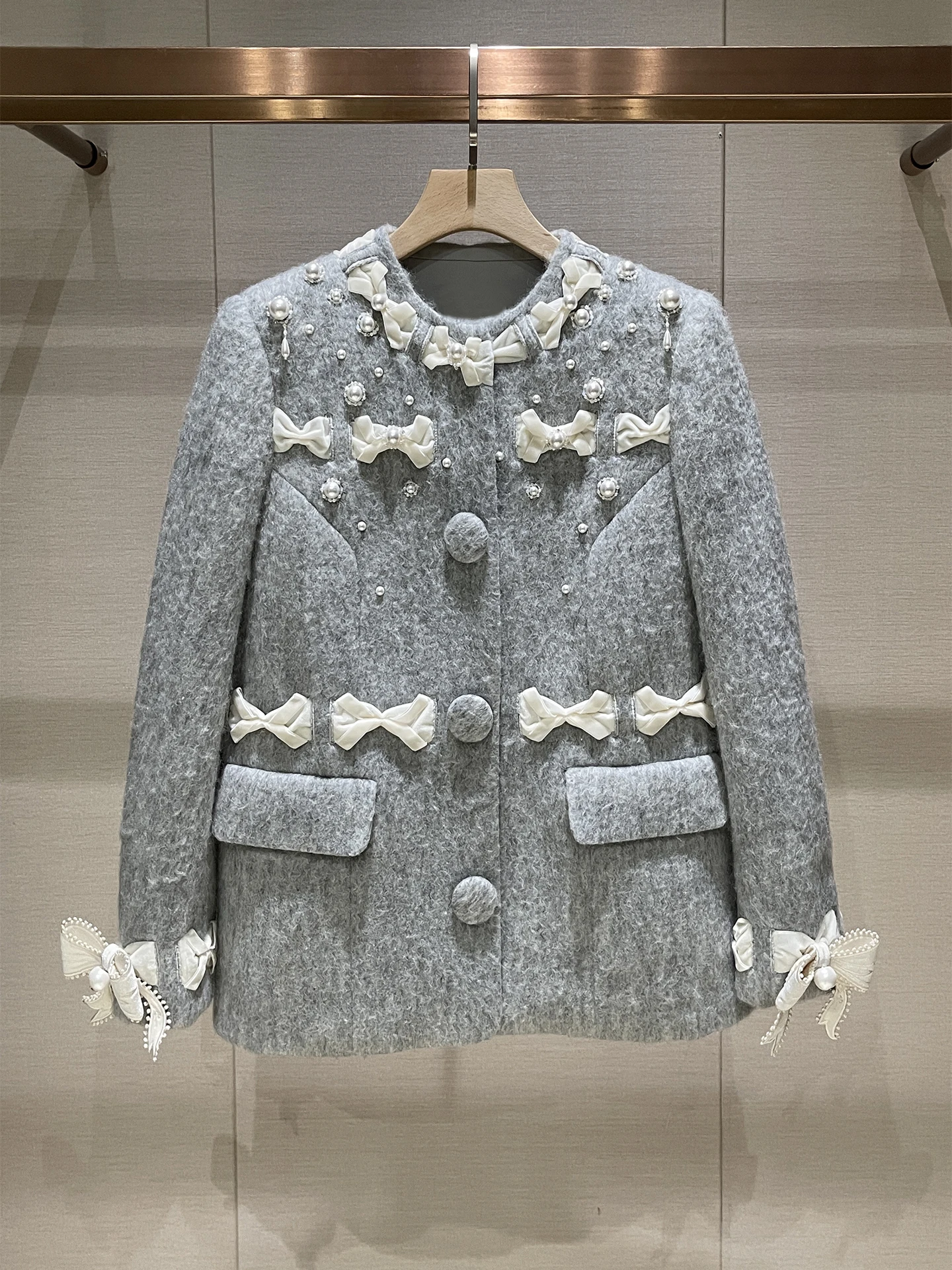 Ele ey Cappotto di lana con abbellimento di nodi Casual Sle Donna Faion Primavera Autunno Inverno Nuovo arrivo