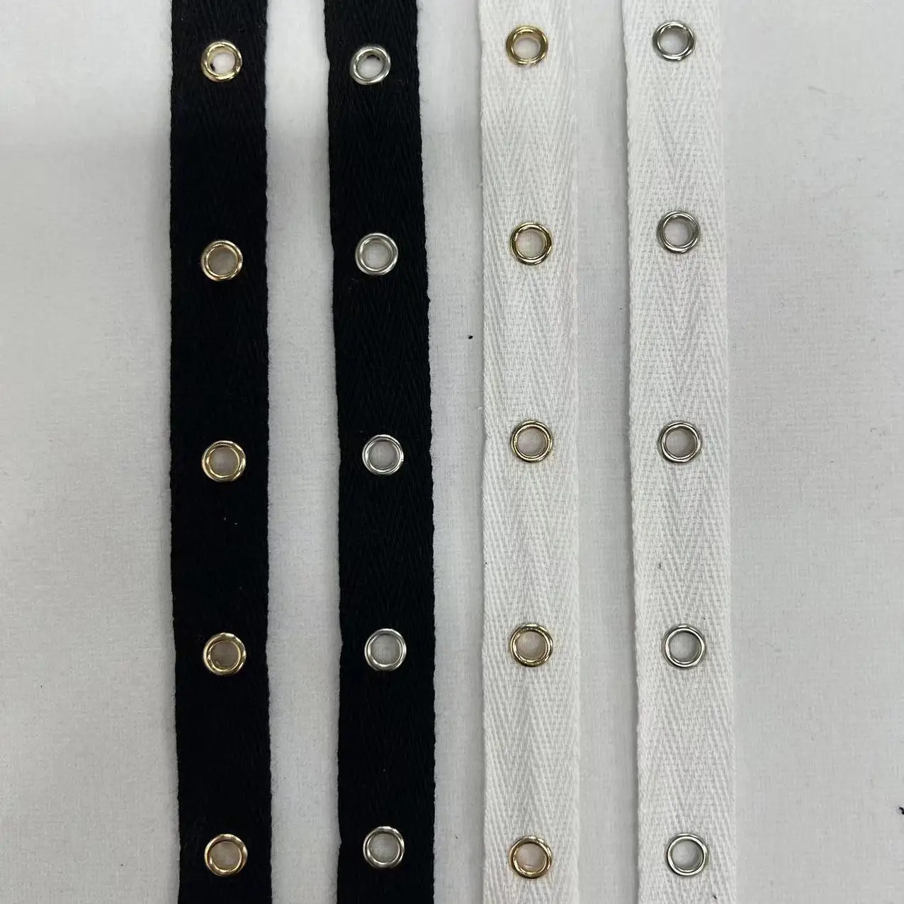 Quality Width 10/15mm Cotton fabric with Silver color Garment Eyelets Grommet Tape Webbing tape DIY for shoes cloth