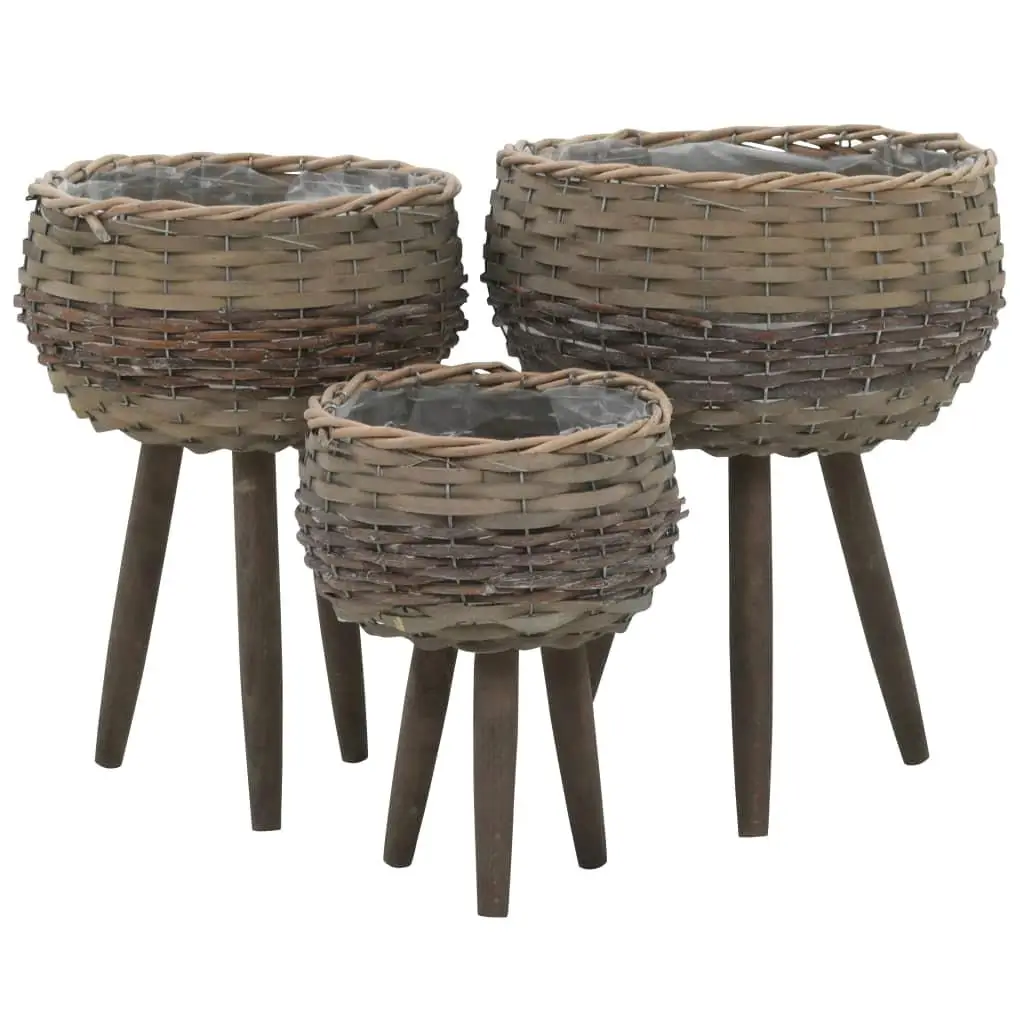 Set of 3 Wicker Planters with PE Lining - Stylish Indoor/Outdoor Flower Pots