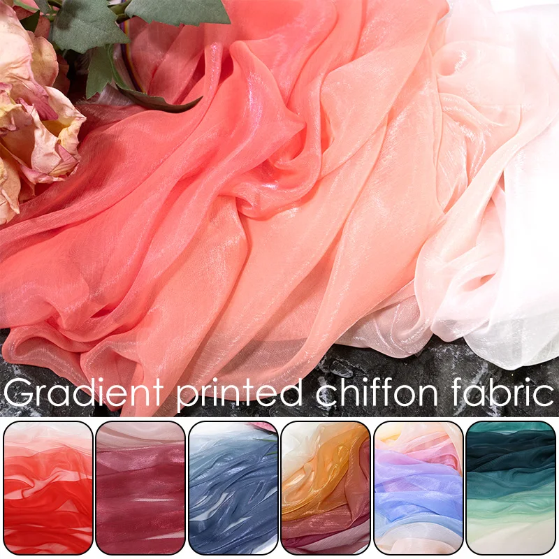 1/2/5 Meter 30D Rainbow Gradient Color Chiffon Fabric Organza Tulle Fabric For Diy Ancient Style Hanfu Silky Dress Stage Garment