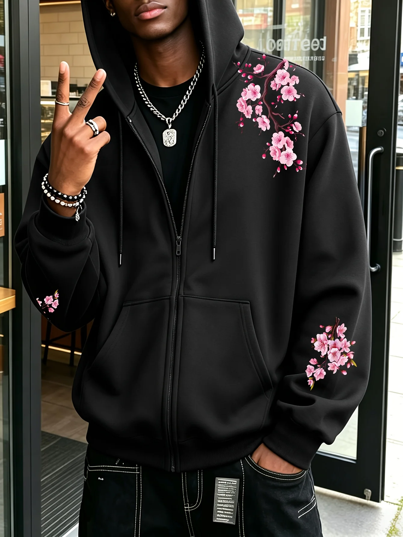 Sakura Herren Neuer Trendiger Herbst/Winter Zipper-Hoodie, Lässiger Alltags-Kapuzenpullover mit Kordelzug und Reißverschluss, Sportshirt – Detail 3