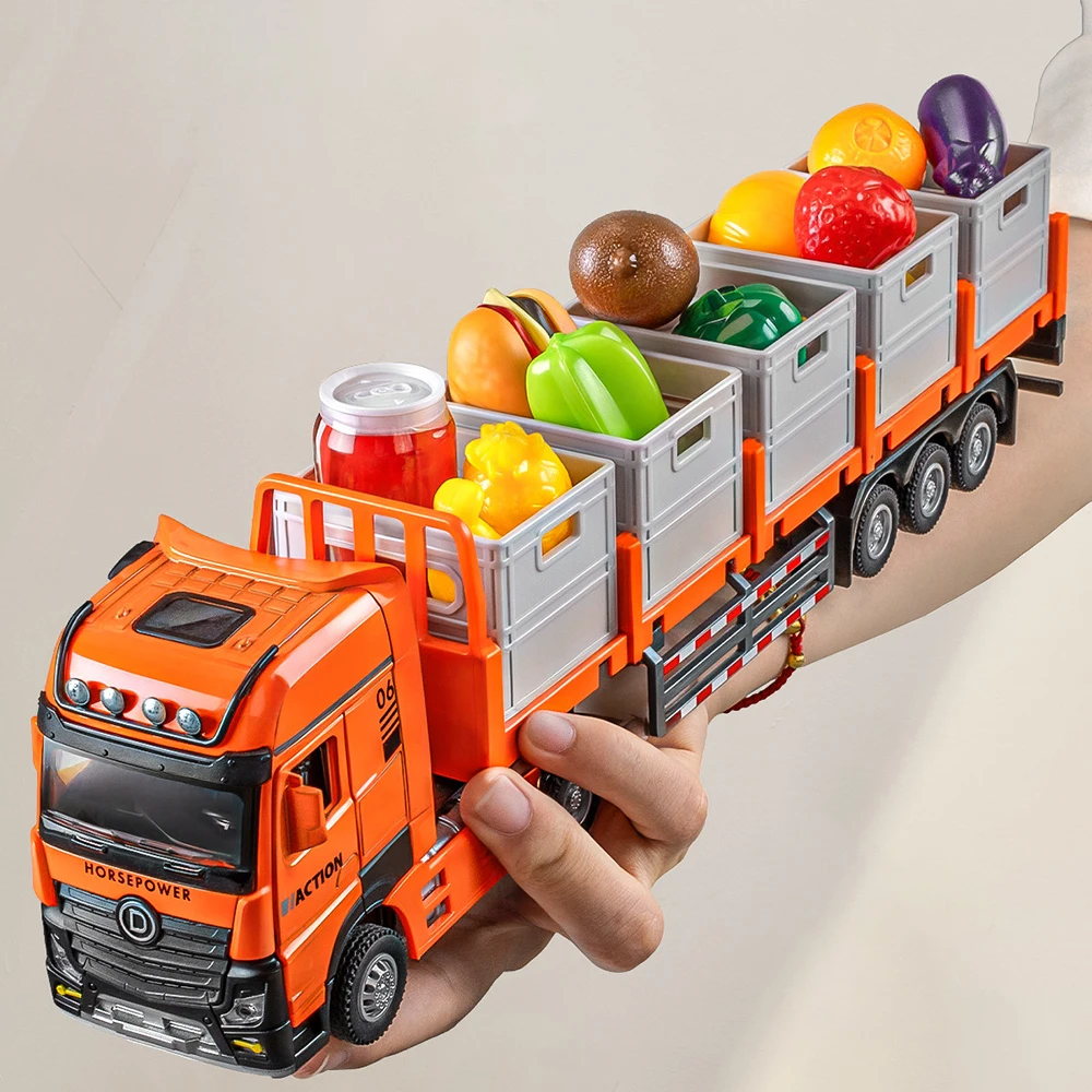

1:32 Freight Transport Car Double Layered Toy Model Alloy Diecast Pull Back Sound Light Engineering Vehicles Models for Boy Gift